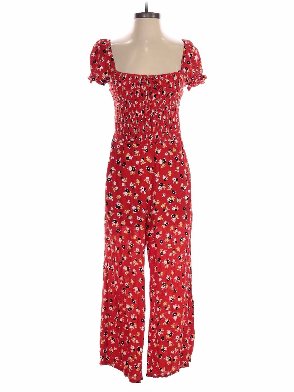Anthropologie Faithfull the Brand Red Della Smocked Jumpsuit Medium - Picture 4 of 6